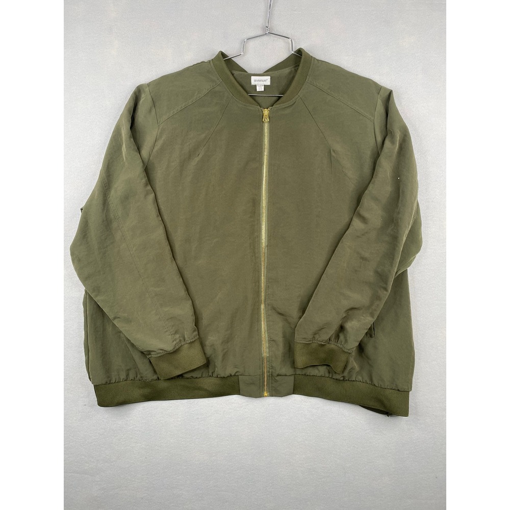 Avenue Womens Plus Size 26/28 Olive Green Full Zip Bomber Jacket Lightweight